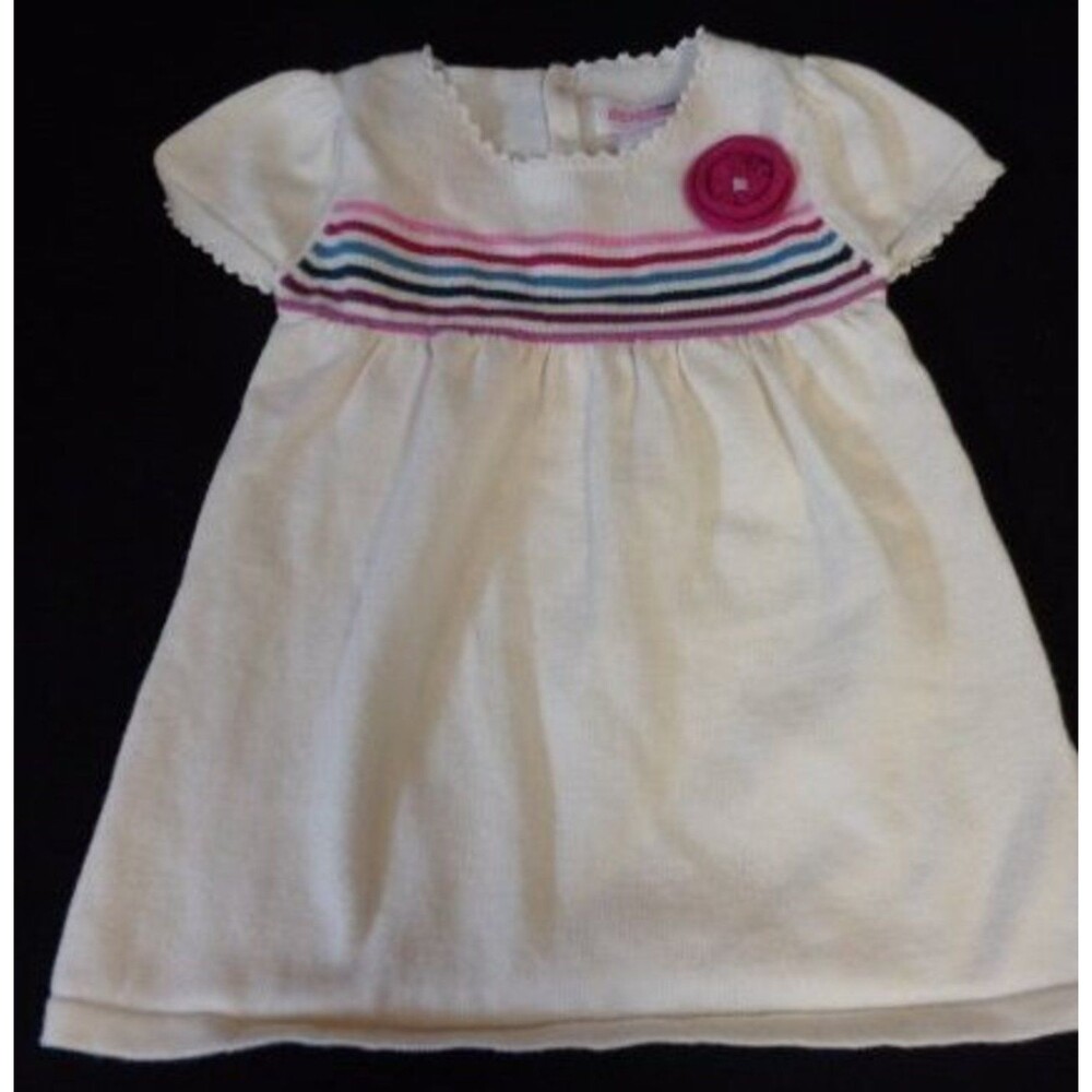 BABY GIRL KNIT DRESS FALL 6 MONTH IVORY PLUM PINK MAUVE GENUINEBABY SHORT SLEEVE